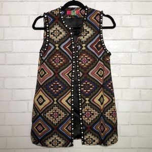 Vintage Style Embellished Tapestry Long Vest